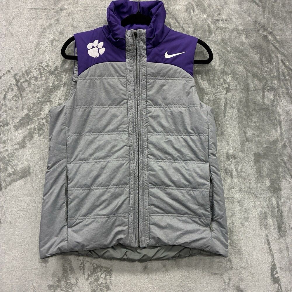 Nike Clemson Tigers Purple Gray Vest Men’s M Puffer Full Zip Gillet Vest NCAA